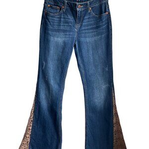 Wrangler W 7-32 Retro Lace Crochet Flare Denim Jeans Bell Bottoms Western Boho
